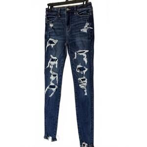 American Eagle Outfitters High Rise Distressed Jeans - Dark Blue